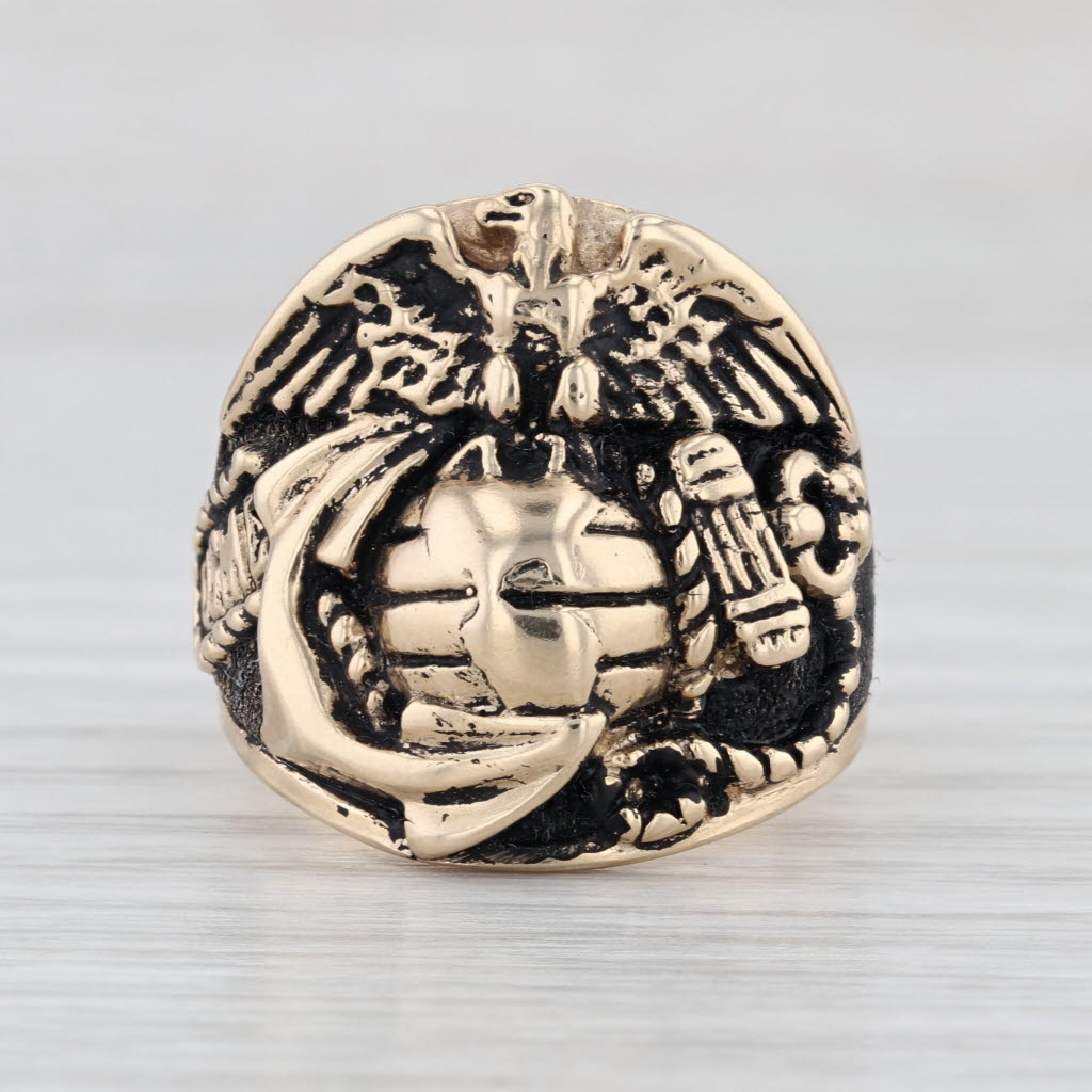 US Marine Corps Signet Ring 10k Yellow Gold Size 8.5 USMC Eagle Anchor Insignia