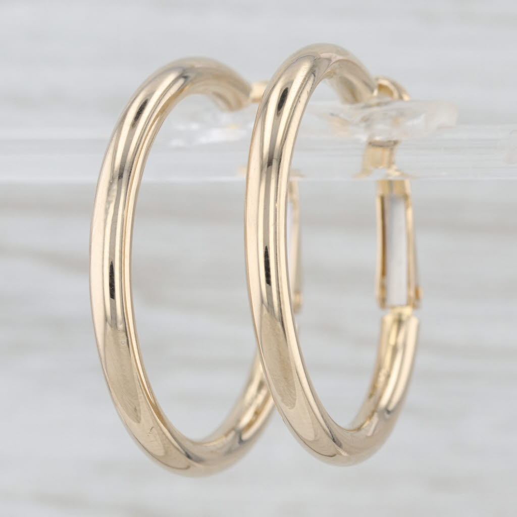Round Hoop Earrings 14k Yellow Gold Snap Top Hoops 30.6 x 3.1mm