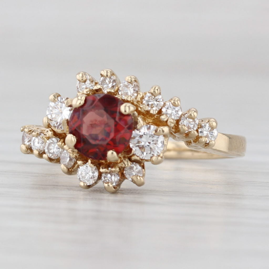 Light Gray 1.30ctw Garnet Diamond Ring 14k Yellow Gold Size 5.5 Bypass