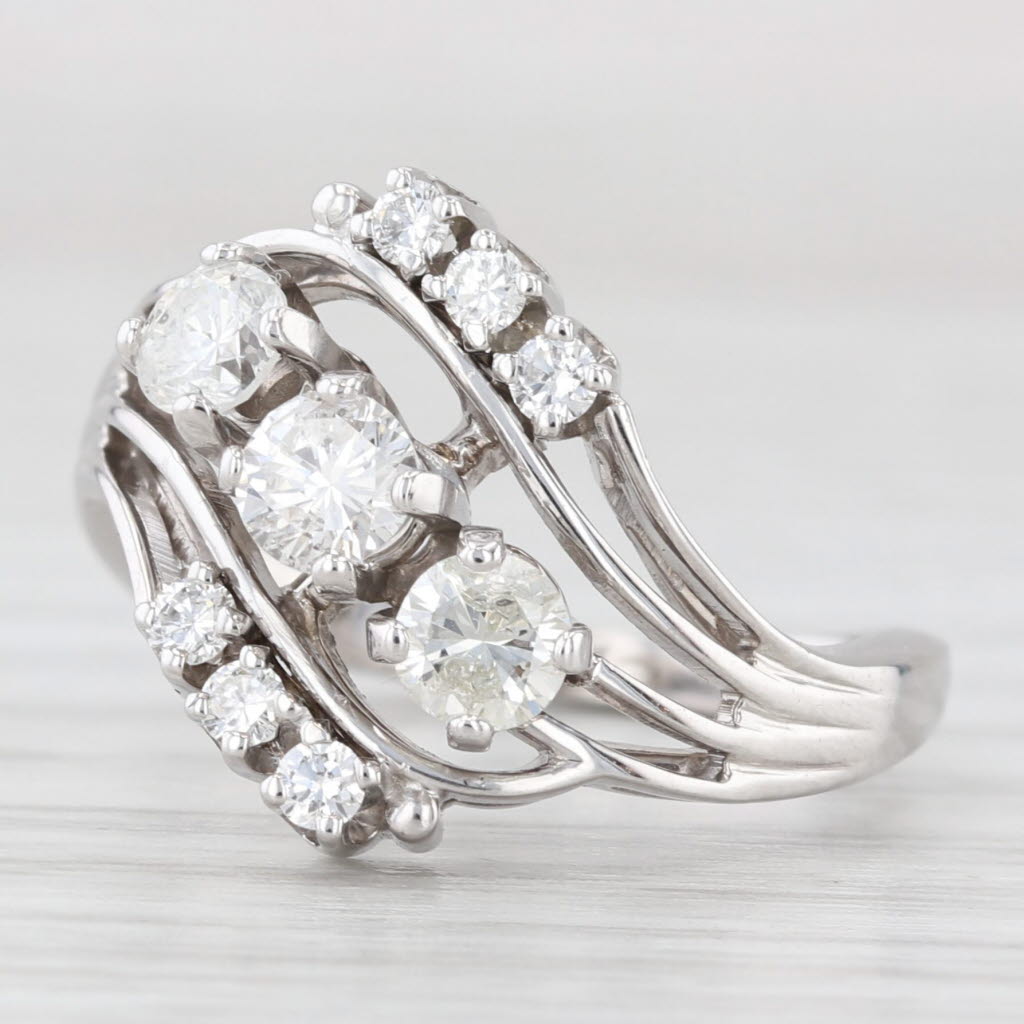 Light Gray Jabel 0.85ctw Diamond Bypass Ring 18k White Gold Size 6.25 Cocktail 3-Stone