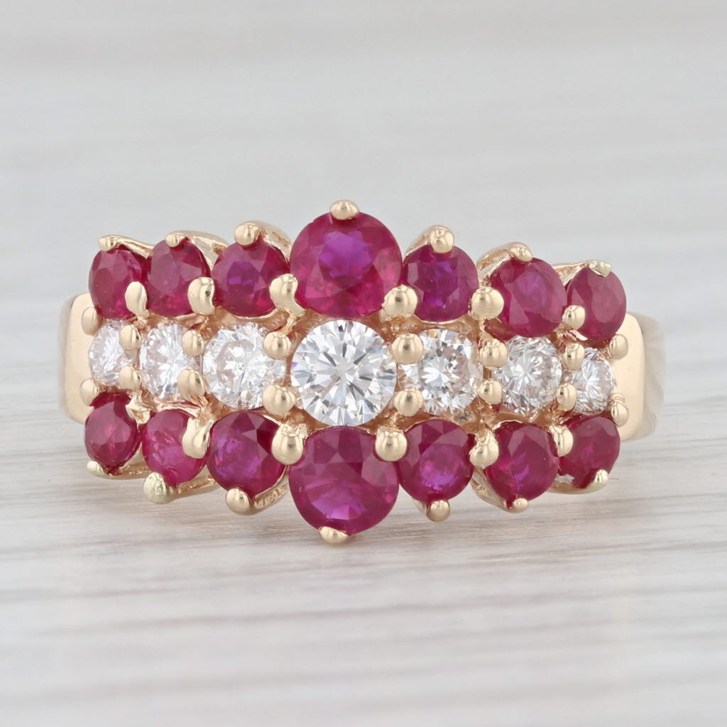 Light Gray 1.80ctw Ruby Diamond Tiered Ring 14k Yellow Gold Size 7