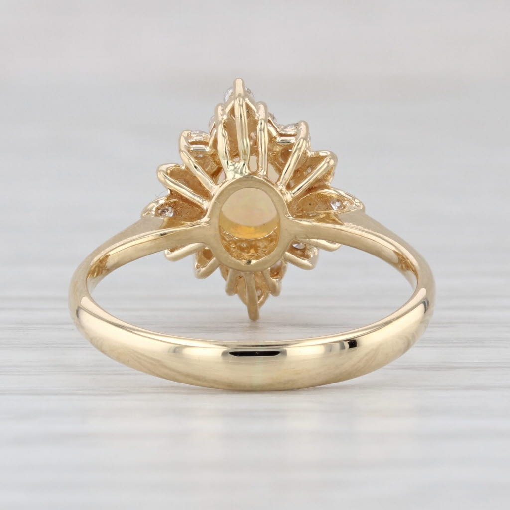Opal Cabochon Diamond Halo Ring 18k Yellow Gold Size 6.25