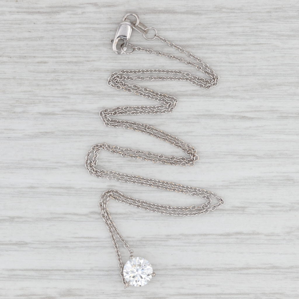 Lab Grown Diamond Pendant Necklace 14k White Gold 18" 1.11ct Round E VVS2 IGI