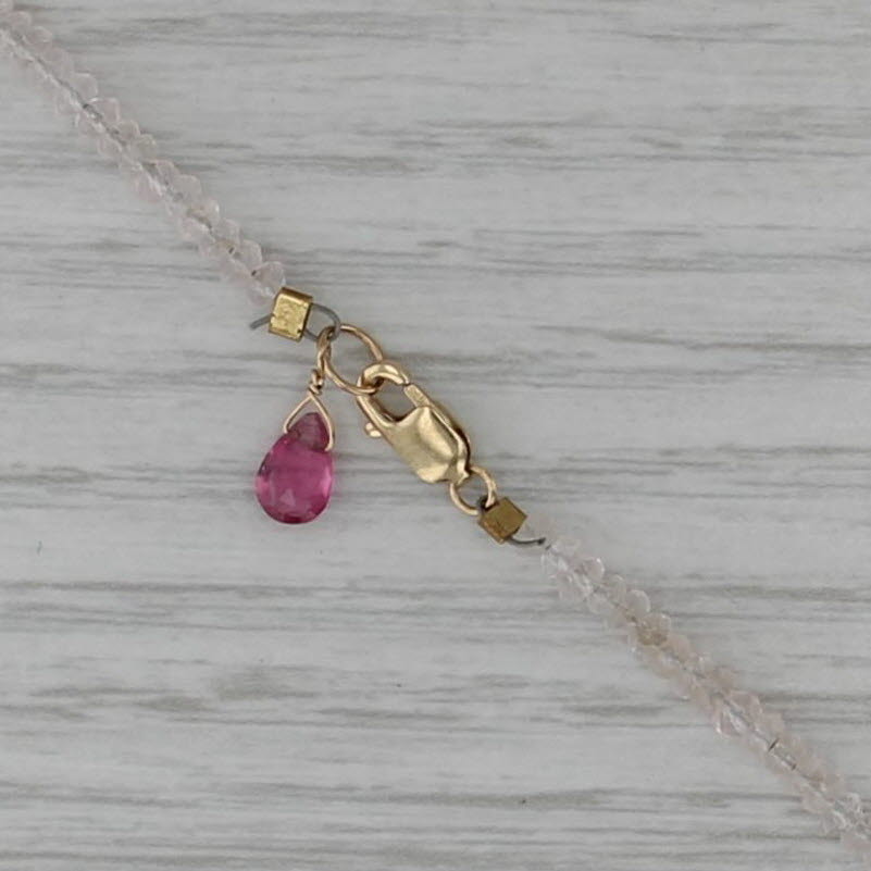 Pink Tourmaline Quartz Diamond Bead Necklace 14k Yellow Gold 17.75" Designer