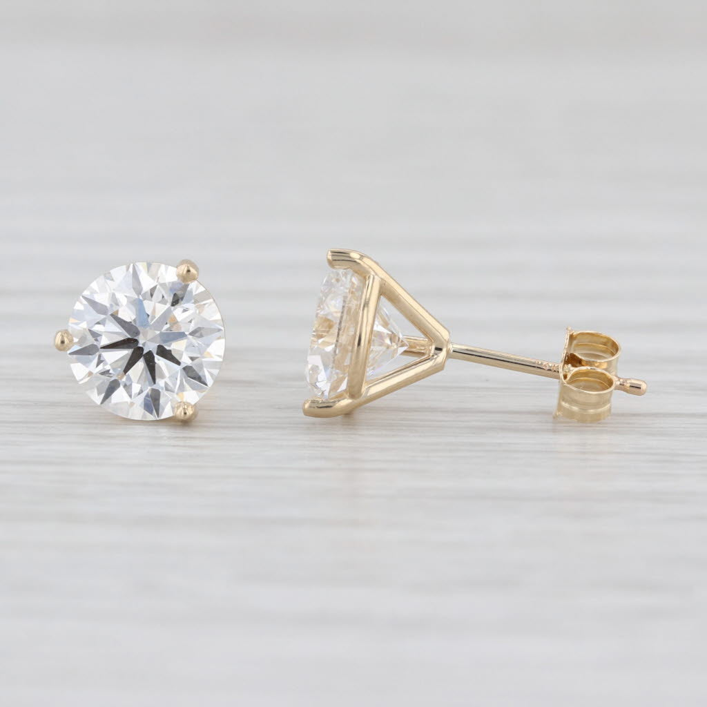 New 3.02ctw IGI Lab Grown Diamond Stud Earrings 14k Gold Studs Round VS1 E