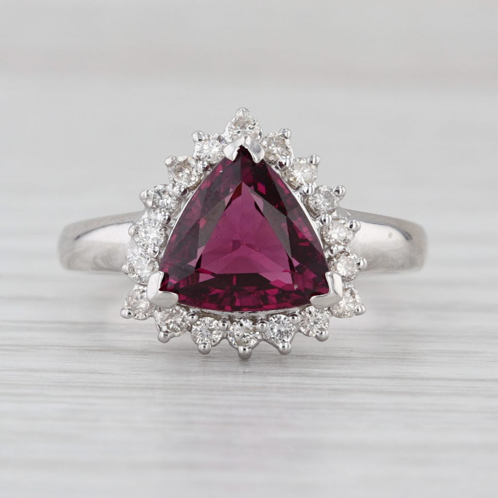 2.85ctw Trillion Rhodolite Garnet Diamond Halo Ring 14k White Gold Size 7.25
