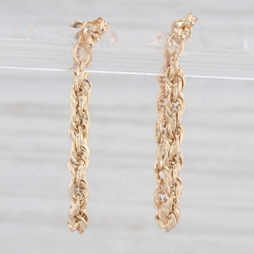 Light Gray Rope Chain Hoop Earrings 14k Yellow Gold Drops