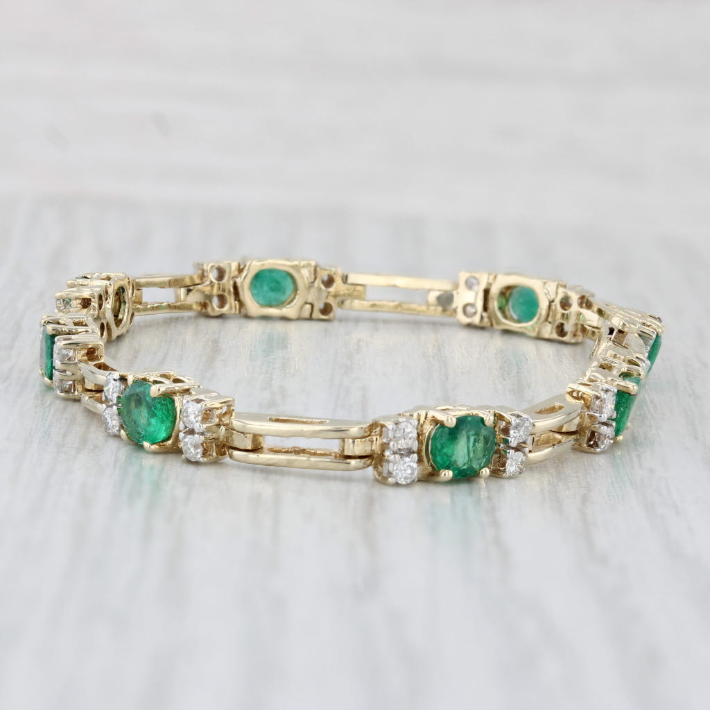 Light Gray 3.39ctw Emerald Diamond Bracelet 14k Yellow Gold 6.5" 4.7mm Bar Links