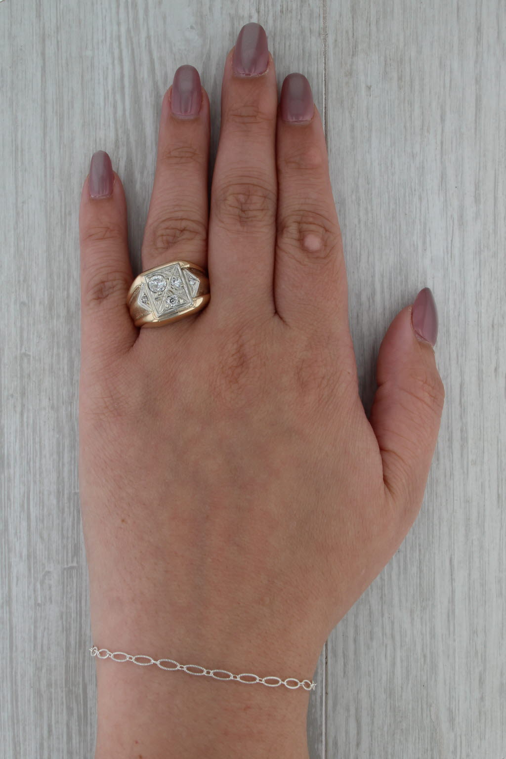 Vintage 0.65ctw Diamond Signet Ring 10k Yellow White Gold Size 10.75