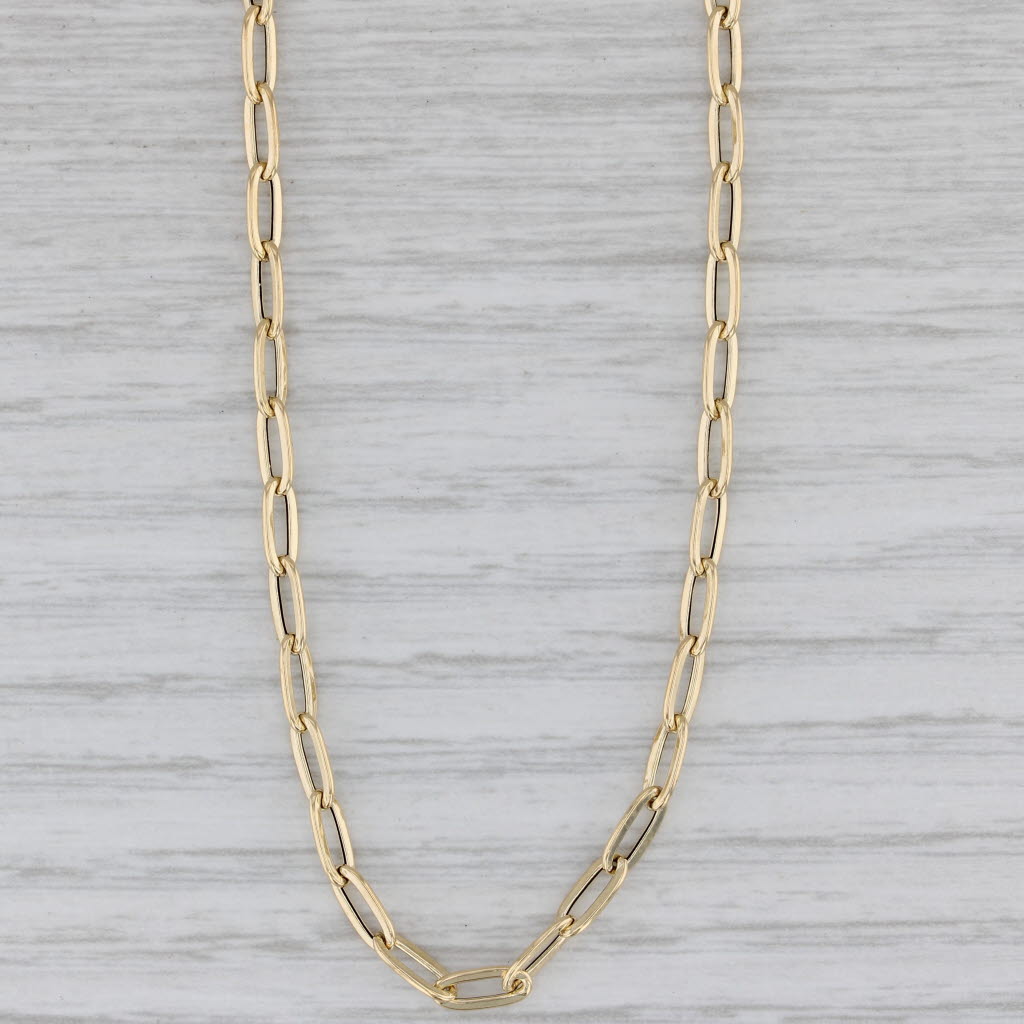 Gray Elongated Paperclip Chain Necklace 14k Yellow Gold 18" 3mm