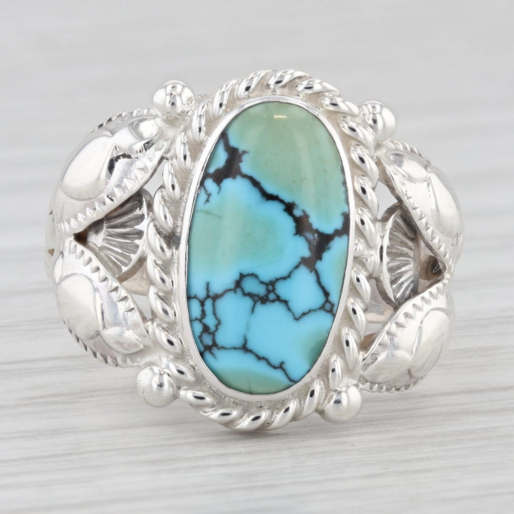 Light Gray Turquoise Solitaire Ring Sterling Silver Vintage N Juan Native American Navajo