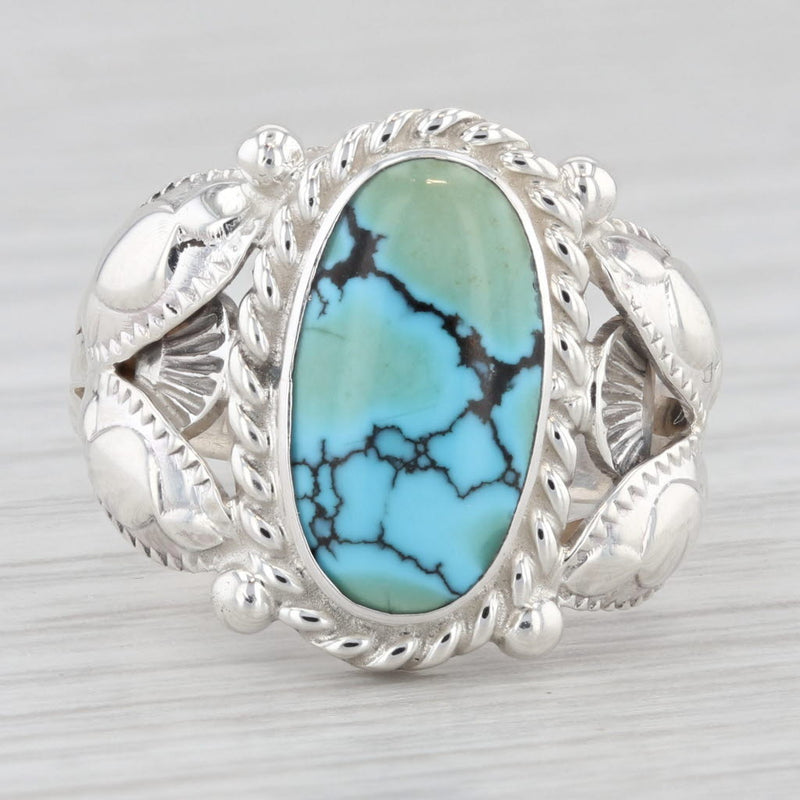 Turquoise Solitaire Ring Sterling Silver Vintage N Juan Native American Navajo