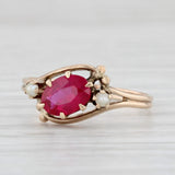 Light Gray Vintage Oval Lab Created Ruby Pearl Ring 10k Yellow Gold Size 5.5