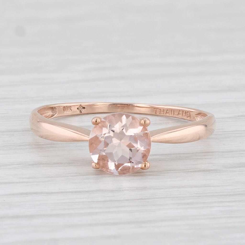 Light Gray 1ct Peach Pink Morganite Ring 10k Rose Gold Size 8.25 Round Solitaire Engagement