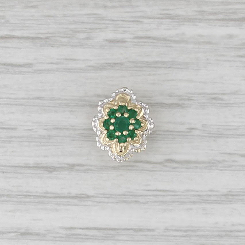 Vintage Richard Klein 0.27ctw Emerald Flower Slide Bracelet Charm 10k Gold