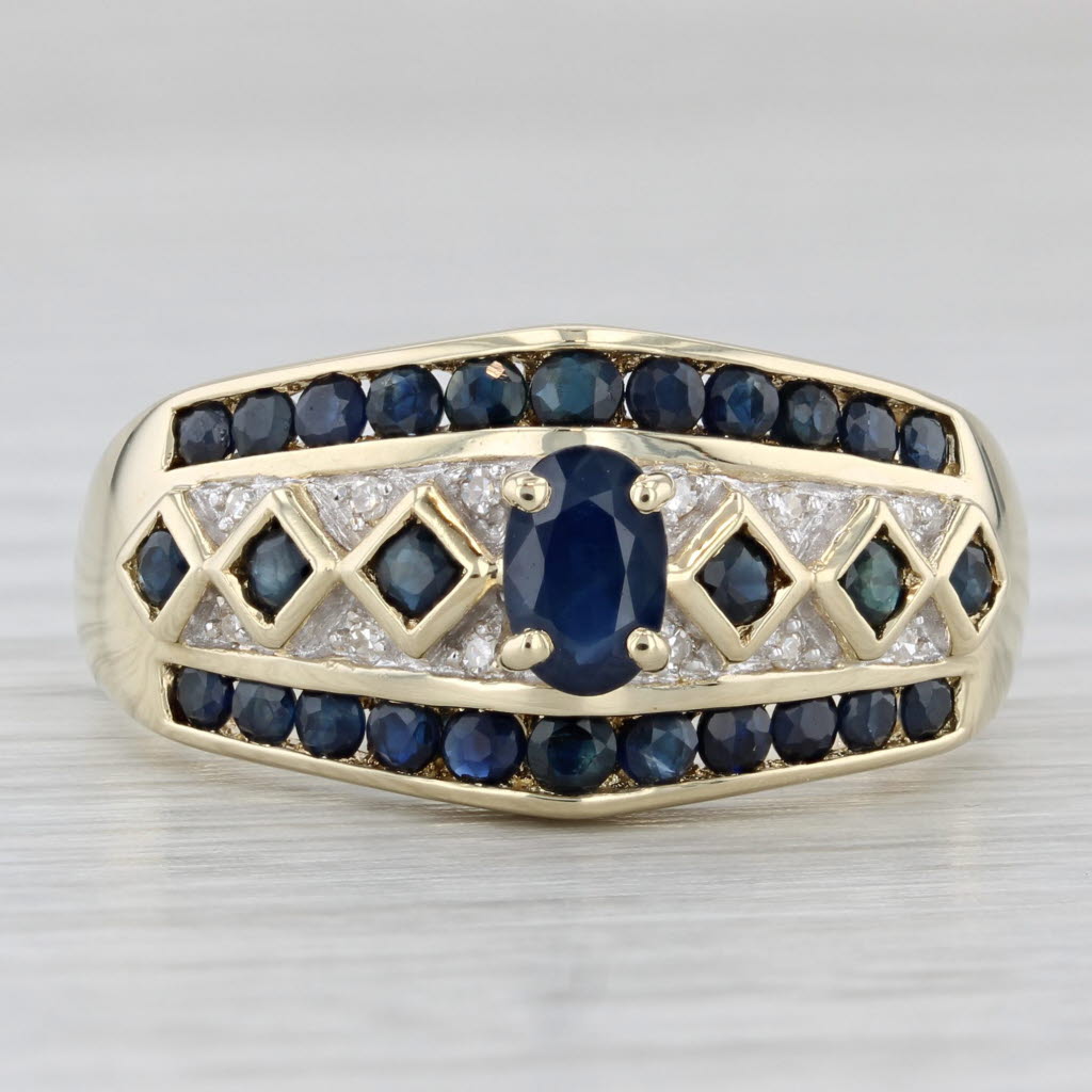 Light Gray 1.66ctw Blue Sapphire Diamond Ring 14k Yellow Gold Size 11.25