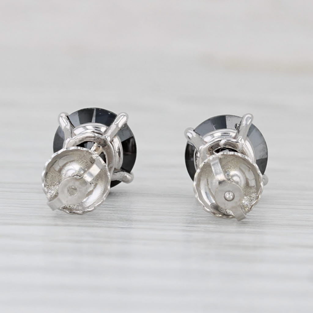 Light Gray 2ctw Black Diamond Earrings 14k White Gold Round Solitaire Studs