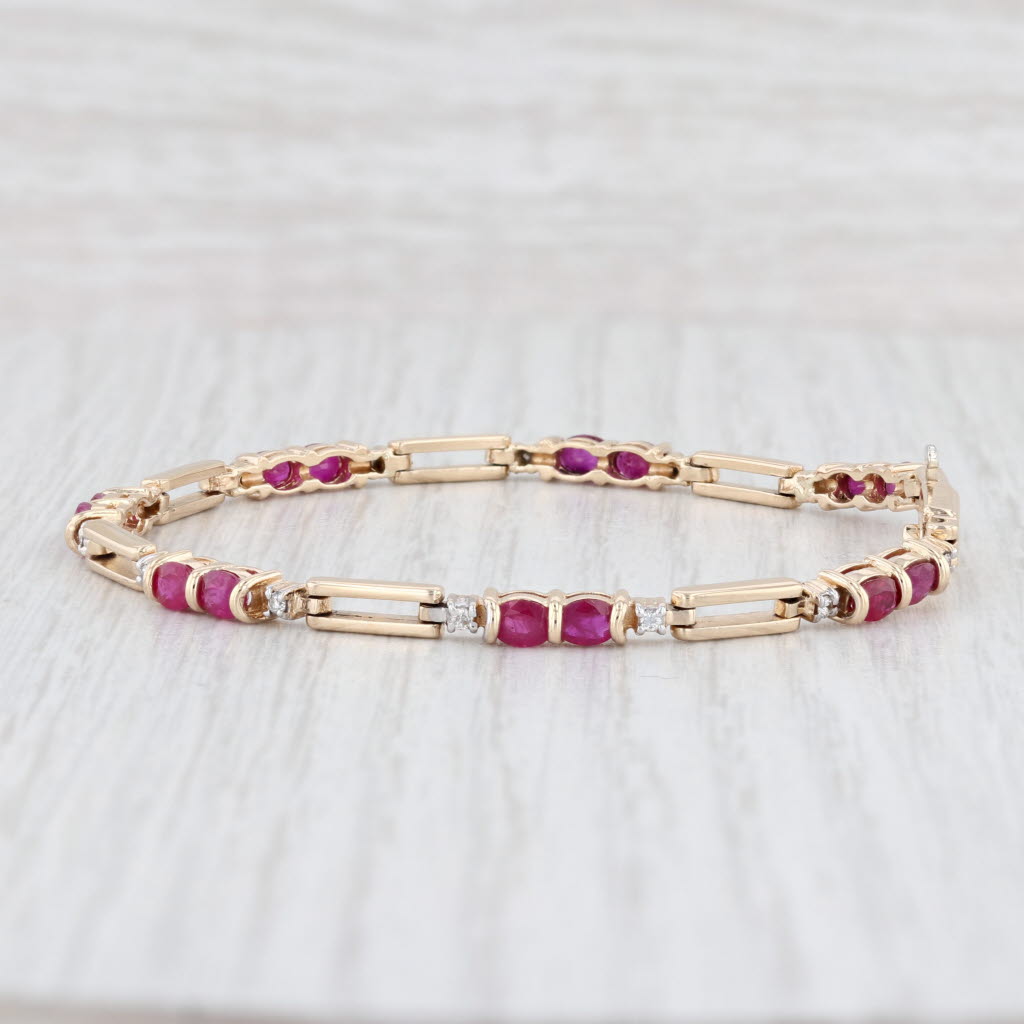 Light Gray 3.47ctw Ruby Diamond Bracelet 14k Yellow Gold 6.5" 3.4mm