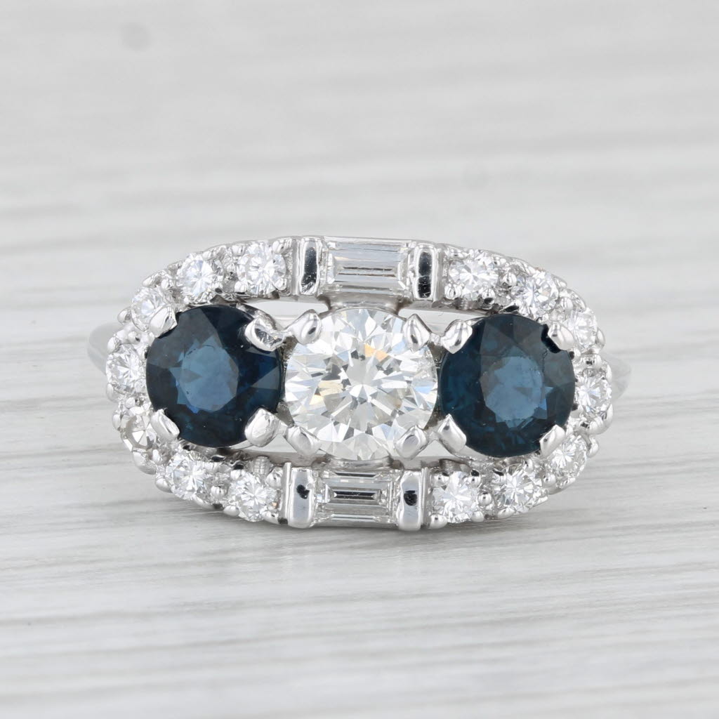 Light Gray Vintage 2.11ctw Blue Sapphire Diamond Ring 14k White Gold Size 7.25