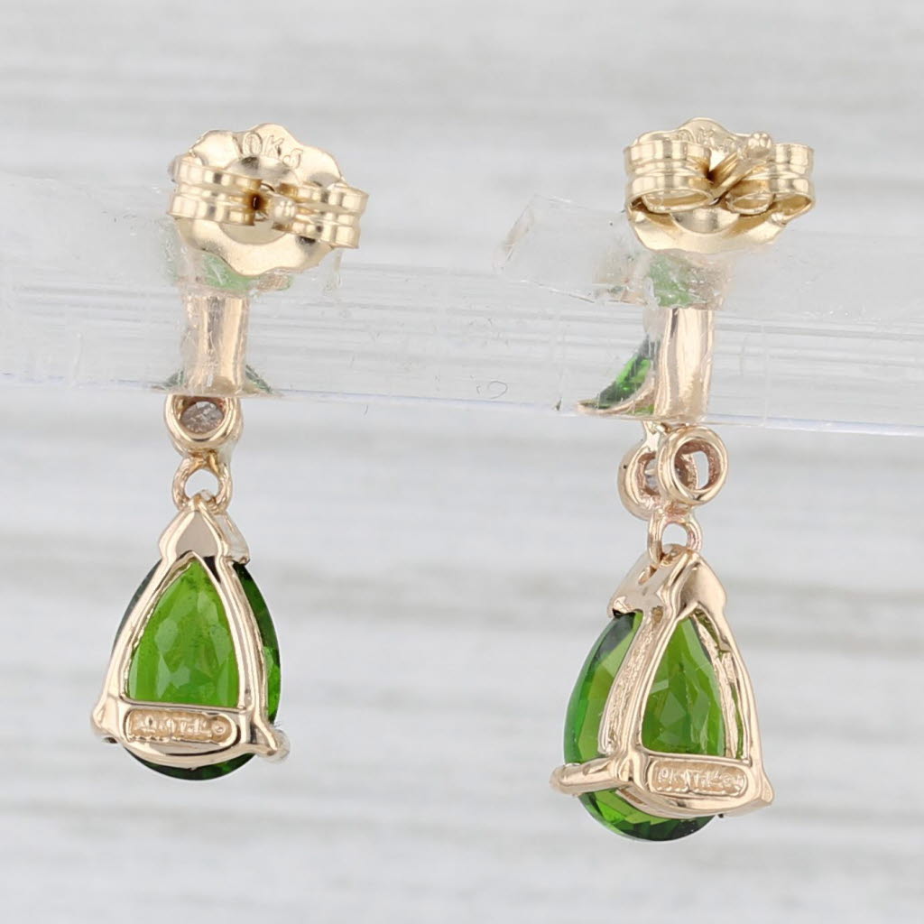 Light Gray 2.13ctw Green Chrome Diopside Teardrop Earrings 10k Yellow Gold Diamond Accented