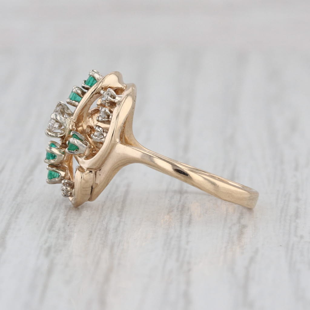 0.30ctw Diamond Emerald Swirl Ring 14k Yellow Gold Abstract Cross Size 4.25