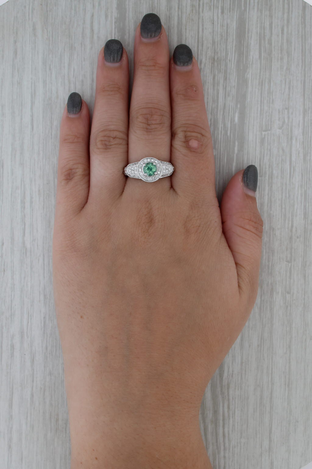 1.60ctw Green Zircon Diamond Halo Ring 14k White Gold Size 8 Engagement