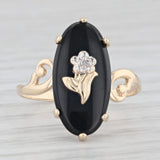 Vintage Onyx Flower Signet Ring 10k Yellow Gold Size 5.5 Bypass PS Co