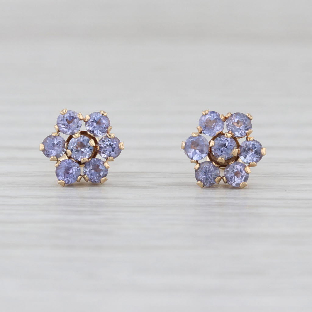 1.10ctw Tanzanite Flower Stud Earrings 14k Yellow Gold Small Studs