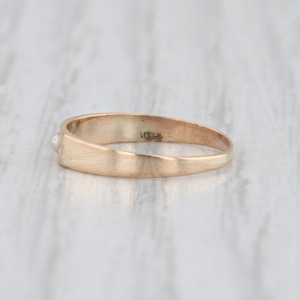 Antique Imitation Pearl Baby Ring 8k Yellow Gold Small Size Band