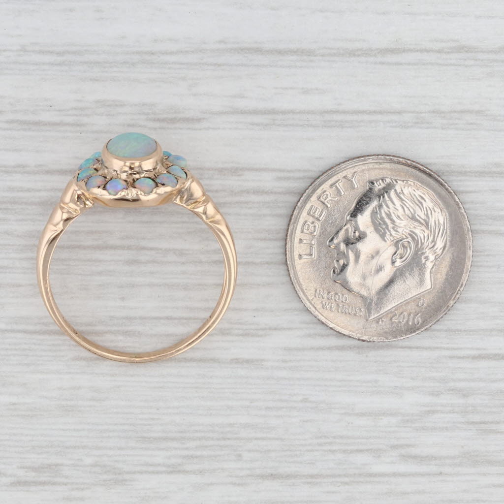 Light Gray Antique Opal Cabochon Halo Ring 10k Yellow Gold Size 6