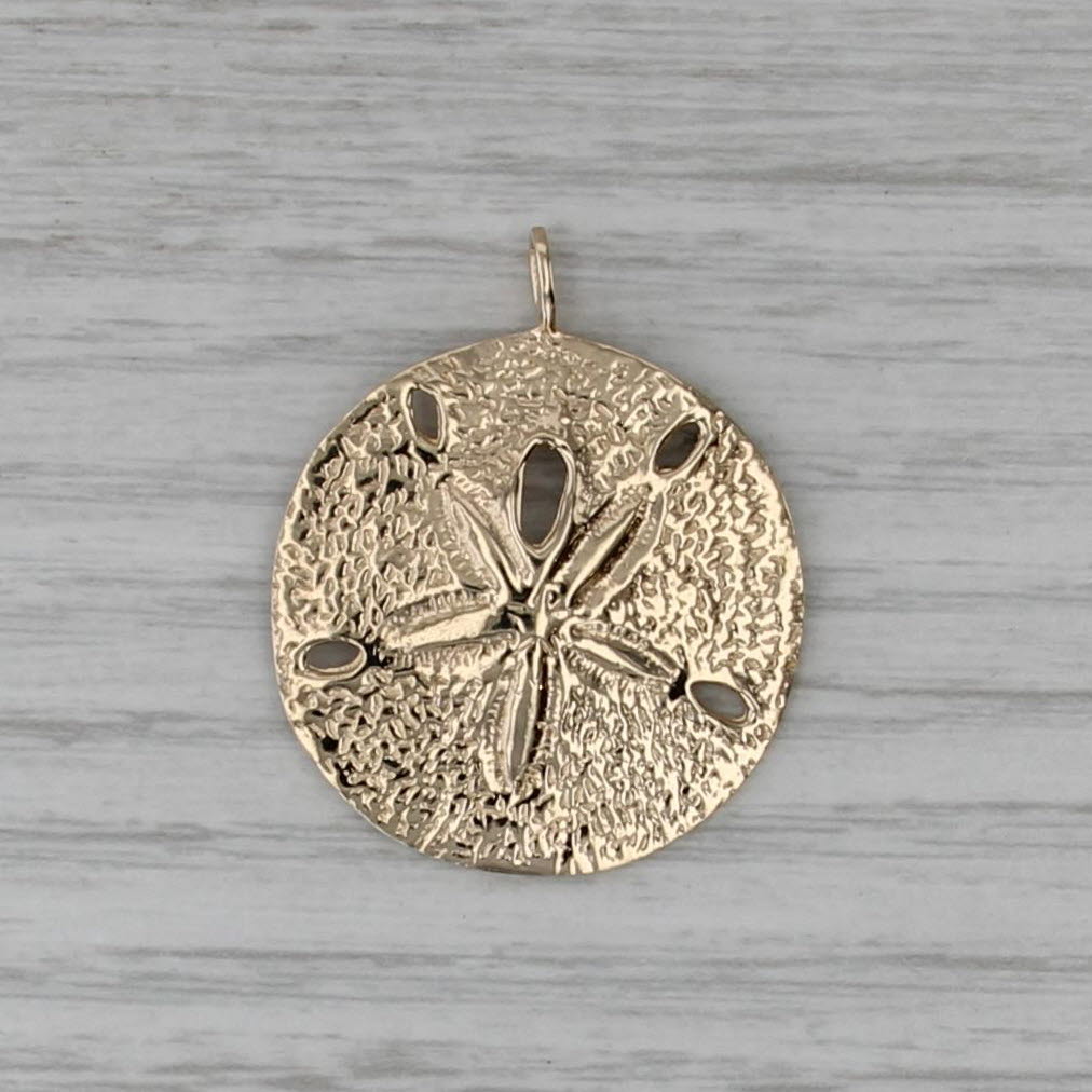 large Sandollar Pendant 14k Yellwo Gold Nautical Statement Charm