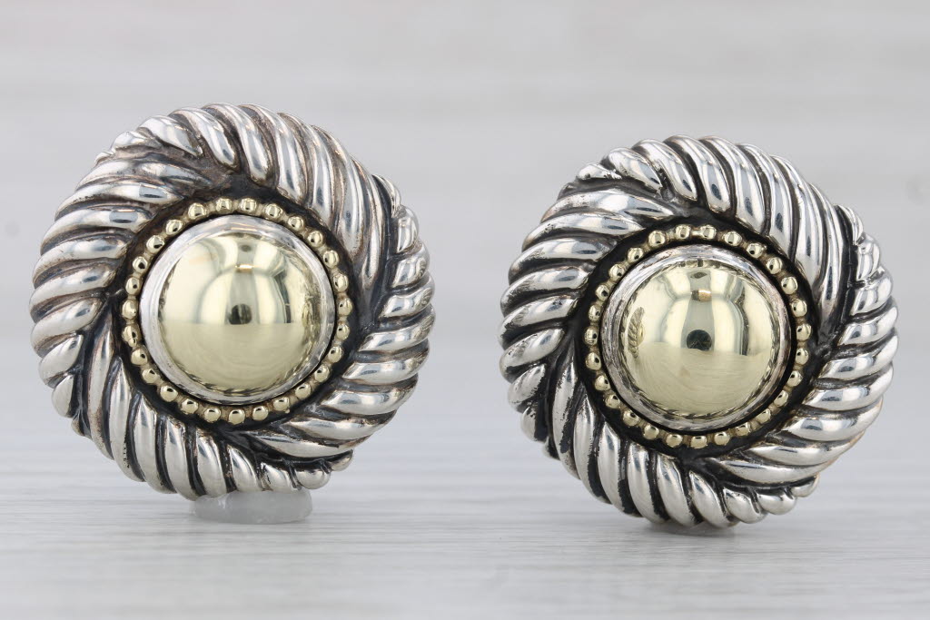 Gray David Yurman Clip On Button Earrings Sterling Silver 14k Gold