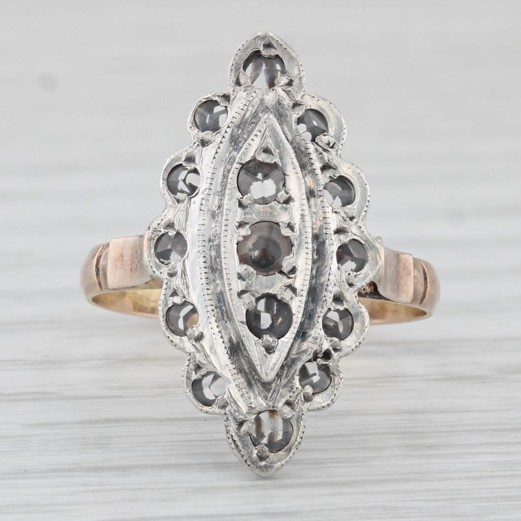 Light Gray Vintage Lab Created Colorless Sapphire Ring 10k Gold Band Silver Top Size 7.5