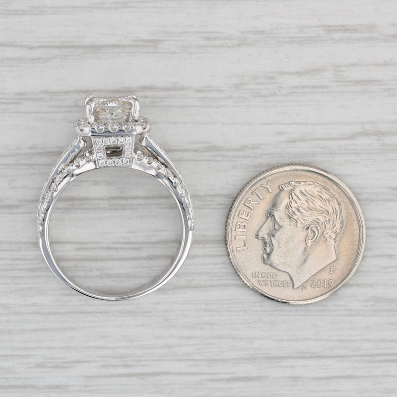 Gray 2.21ctw Diamond Engagement Ring Princess Halo Bridal Set 18k White Gold Size 6