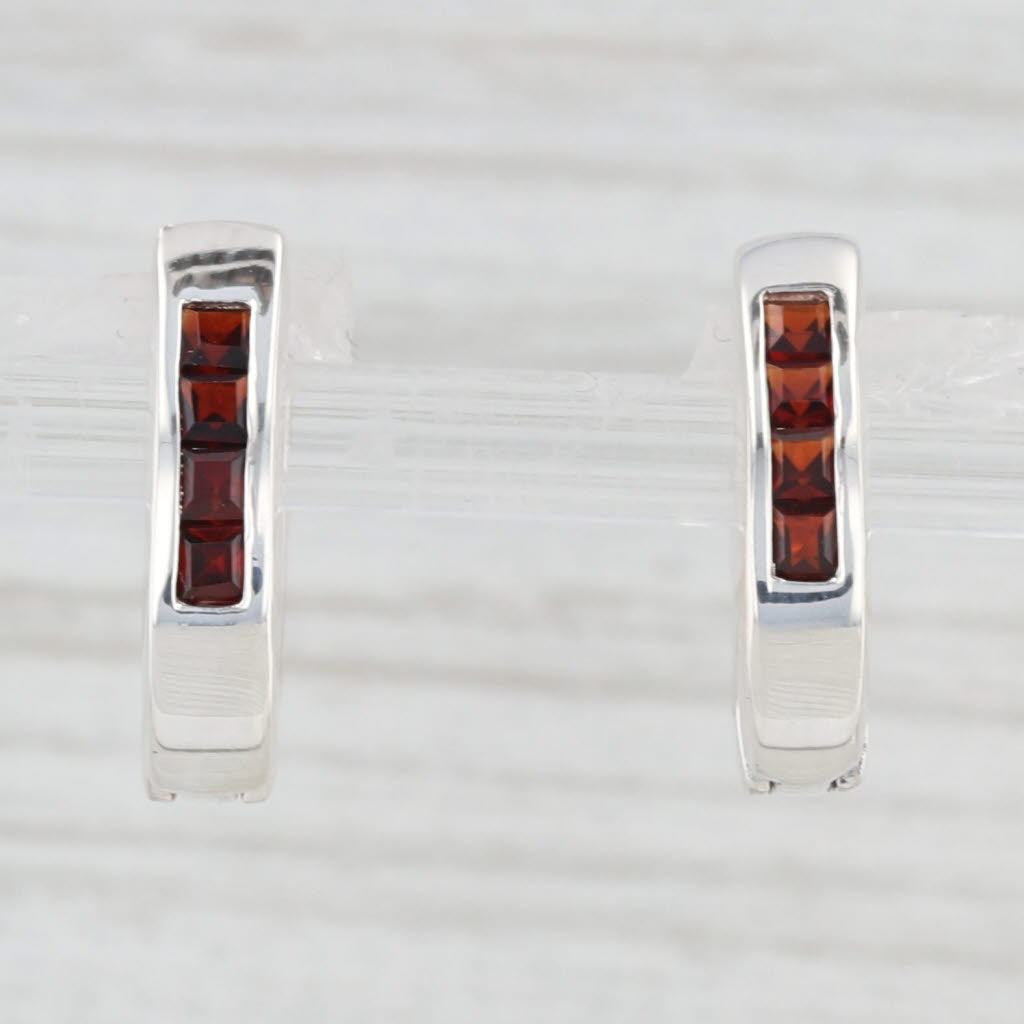 Light Gray 0.50ctw Garnet Hoop Huggie Earrings Sterling Silver Snap Top Posts