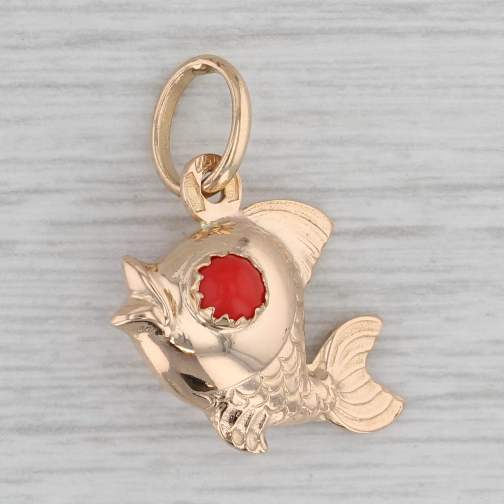 Gray Vintage Coral Fish Charm 18k Yellow Gold Pendant Nautical Jewelry