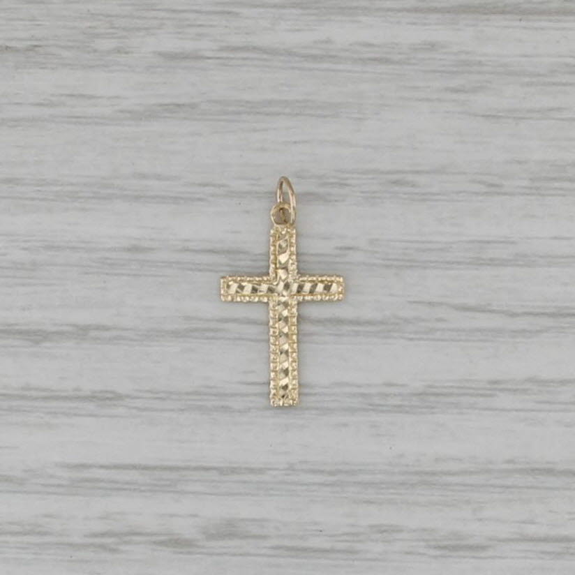 Small Cross Pendant 14k Yellow Gold Etched Pattern