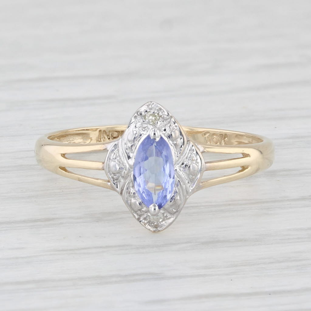 Light Gray 0.25ct Marquise Tanzanite Ring 10k Yellow Gold Size 6.5 Diamond Accents