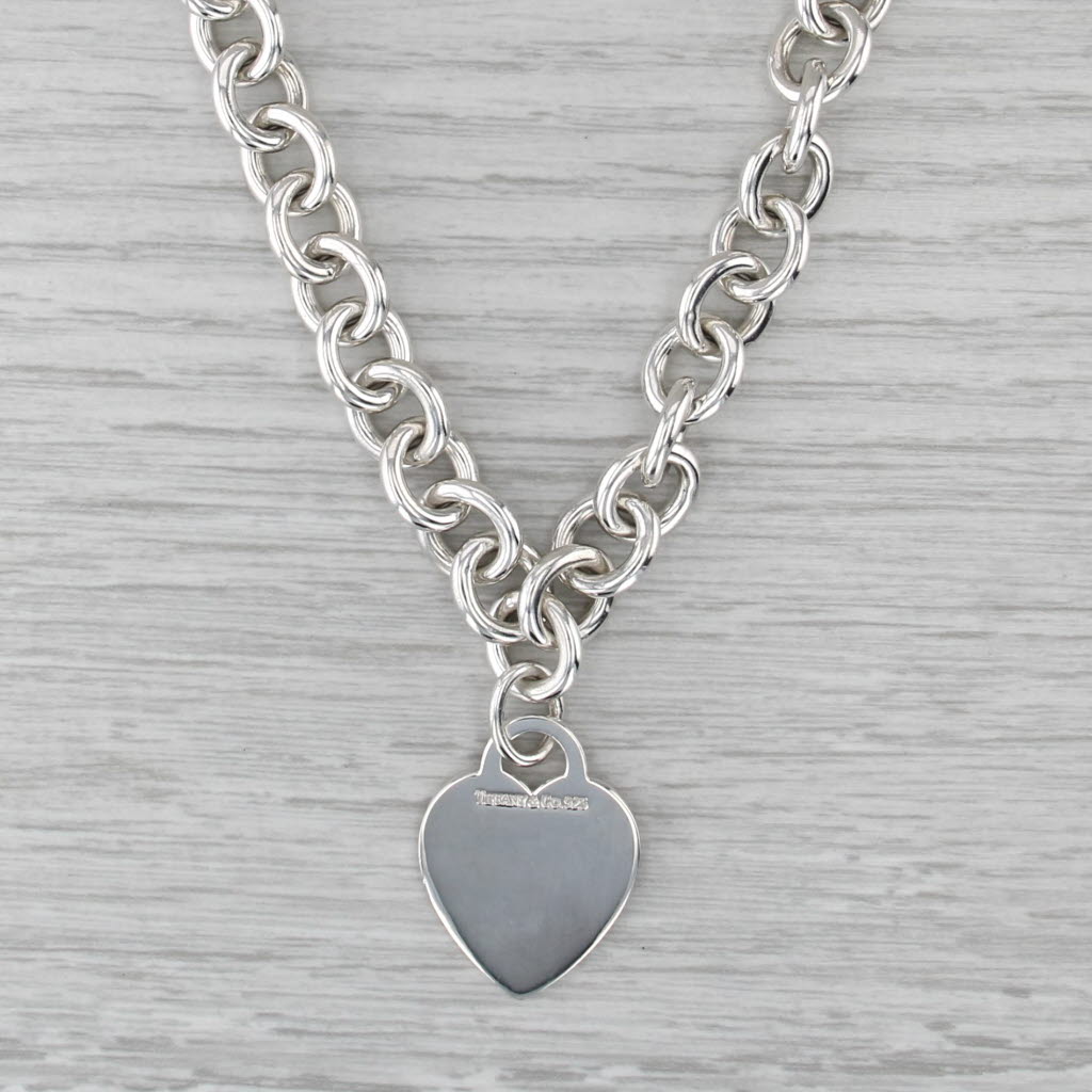 Engravable Tiffany ID Heart Tag Necklace Sterling Silver 16" Cable Chain