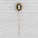 Antique Onyx Carved Shell Cameo Stickpin 10k Gold Figural Tri-Toned Gold
