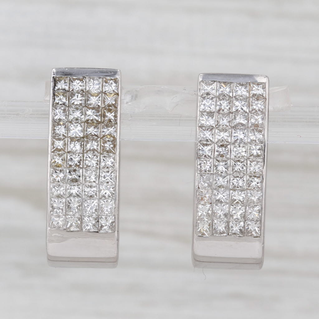 2.50ctw Pave Diamond Oval Hoop Earrings 14k White Gold Snap Top Hoops