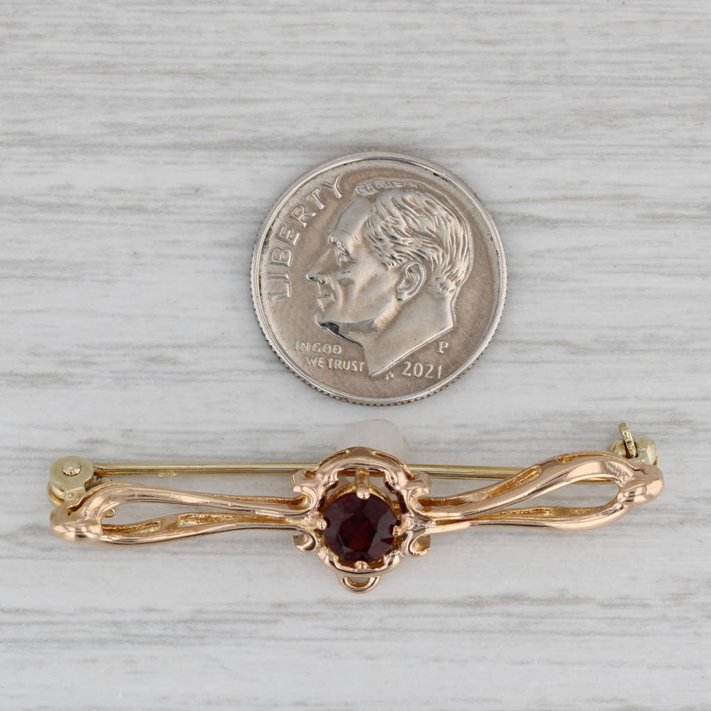 Gray 0.62ctw Round Solitaire Garnet Bar Pin 8k Yellow Gold Brooch