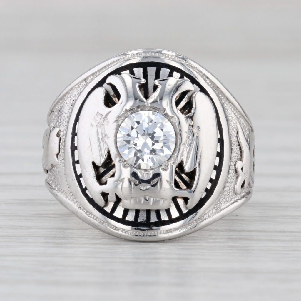 Antique Masonic Scottish Rite Ring 14k Gold Cubic Zirconia Shriners 32nd Degree