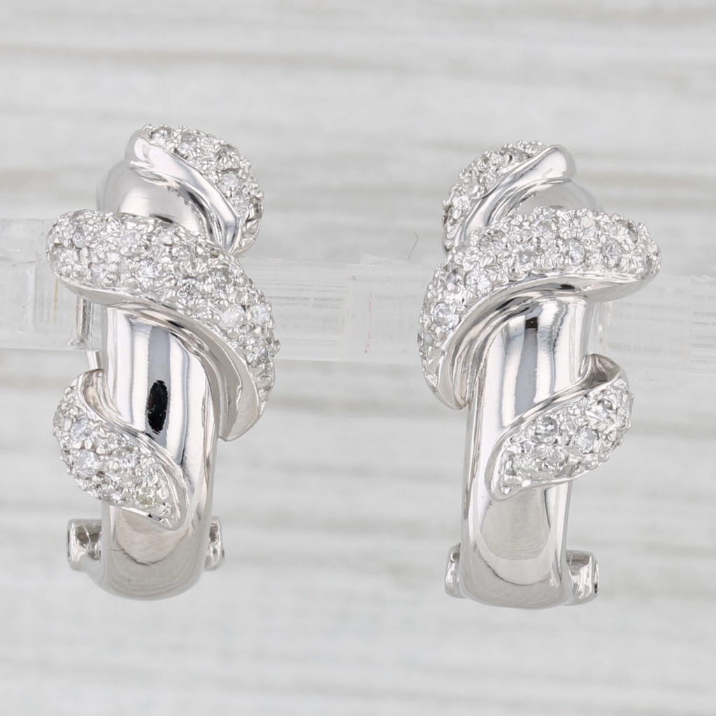 Light Gray 0.50ctw Diamond Wrapped J-Hook Earrings 18k White Gold Omega Backs