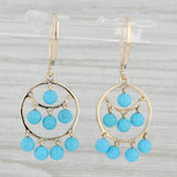 Light Gray Lab Created turquoise Bead Circle Dangle Earrings 14k Yellow Gold Lever Backs