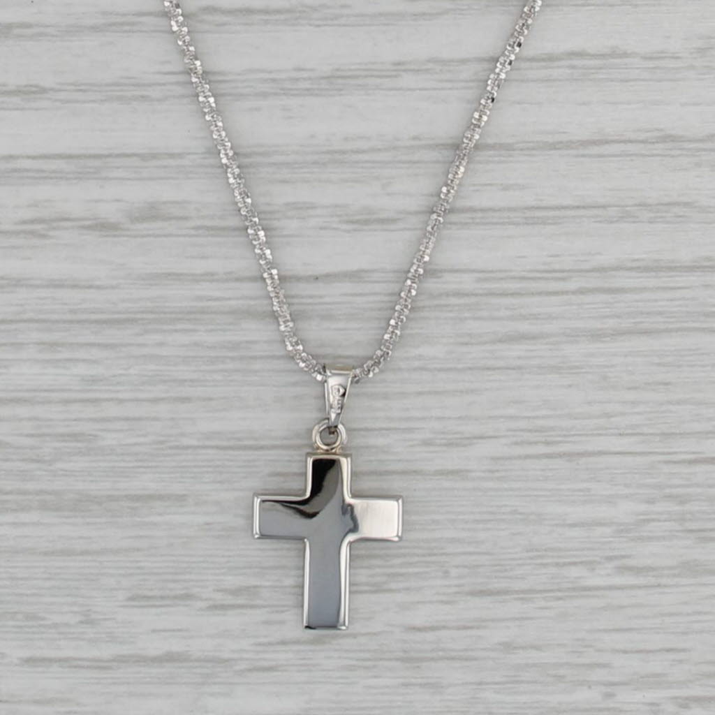 Cross Pendant Necklace 14k White Gold 18" Popcorn Chain