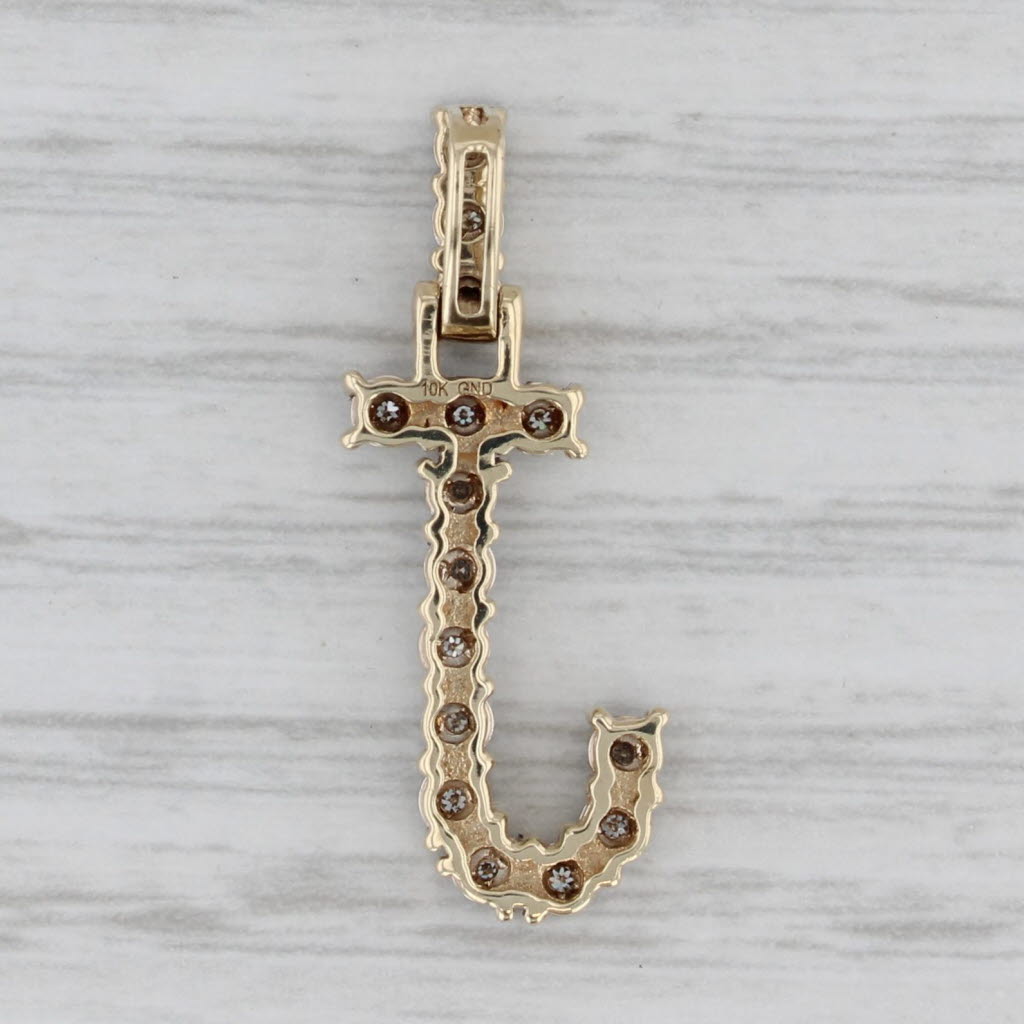 Gray Diamond Letter Initial "J" Pendant 10k Yellow Gold