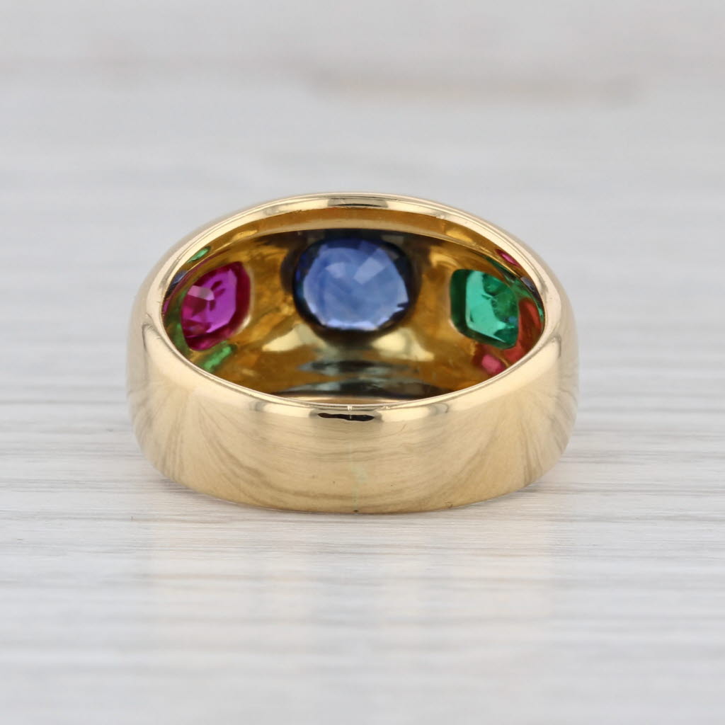 1.95ctw Sapphire Emerald Ruby Domed Ring 18k Yellow Gold Size 7.75