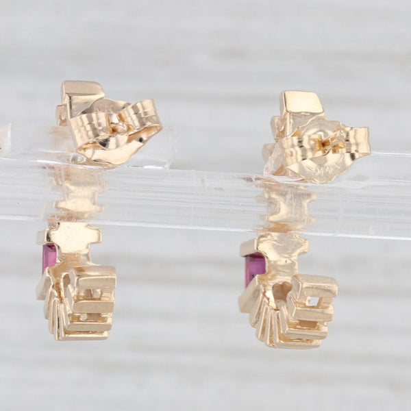 0.64ctw Ruby Diamond J-Hook Drop Earrings 14k Yellow Gold