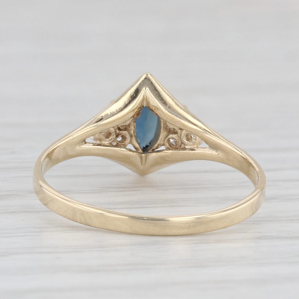 Light Gray 0.35ctw Marquise Blue Sapphire Diamond Ring 10k Yellow Gold Size 6.75